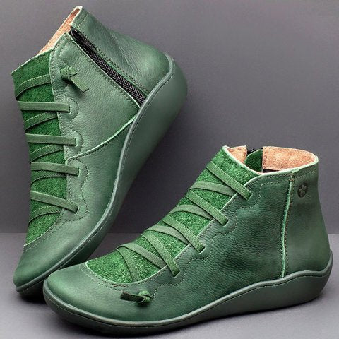 Damen Leder Kurzstiefel mit seitlichem Reißverschluss, elastischer Schnürung und weicher Komfortsohle Shop Nory