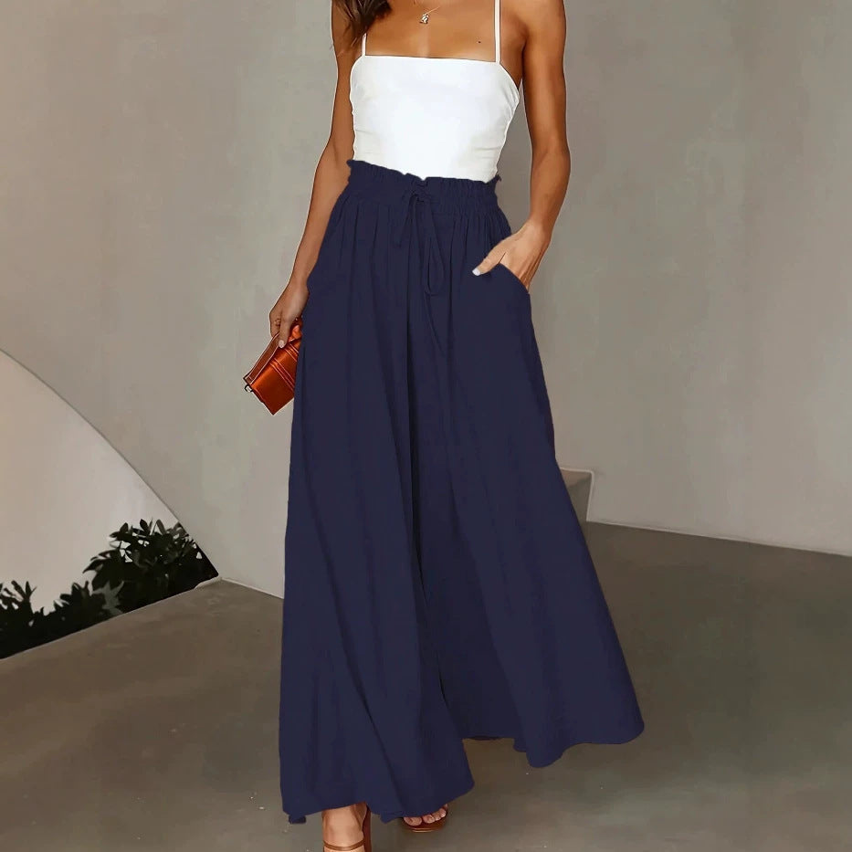 Damen Weite Maxipalazzo-Hose mit Paperbag-Bund, Kordelzug und Seitentaschen Shop Nory
