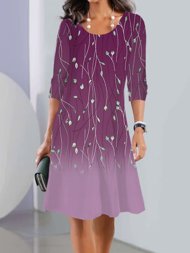 Damen A-Linien Kleid mit floralem Druck, U-Ausschnitt, Dreiviertelärmel und sanftem Ombre Shop Nory