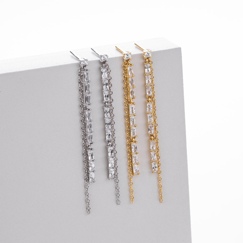 Damen Ohrhänger mit luxuriösem Zirkonbesatz und elegantem Kettendesign Shop Nory