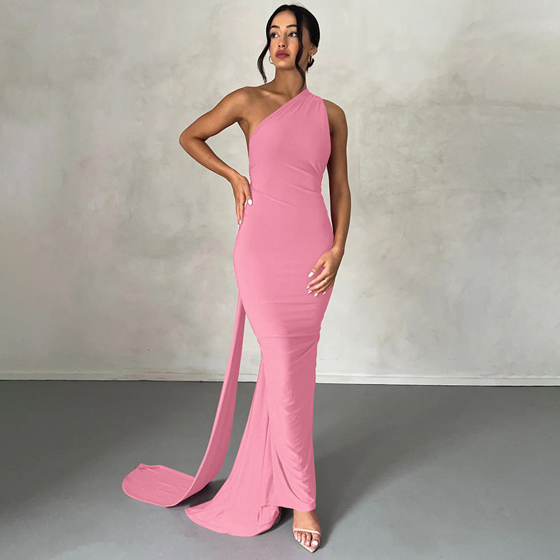 Damen Elegantes One-Shoulder Abendkleid Shopnory