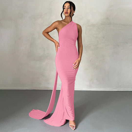 Damen Elegantes One-Shoulder Abendkleid Shopnory