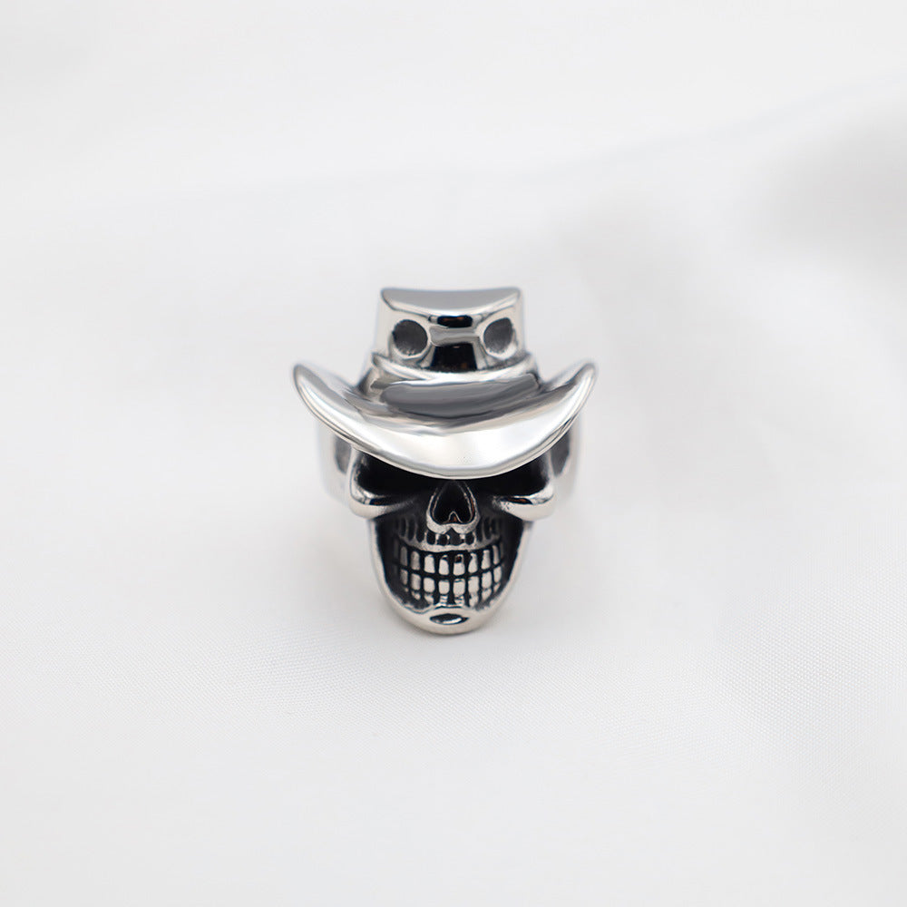 Herrenring mit Totenkopf-Design und Cowboyhut Shop Nory
