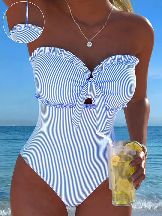 Damen Einteiliger Badeanzug mit Rüschen und Wickel-Design