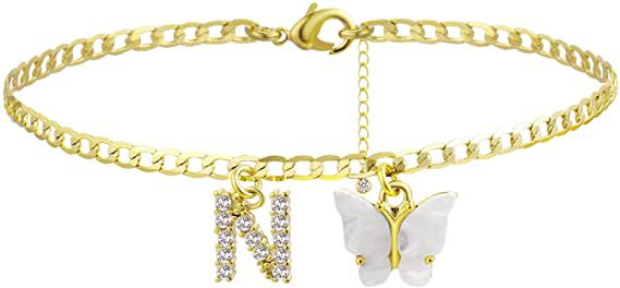 Damen Fußkettchen mit eleganten Glitzer- und Schmetterlingsanhängern Shop Nory