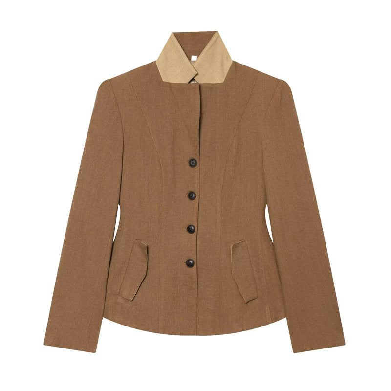 Damen Taillierte Woll-Reitjacke mit Stehkragen und Pattentaschen Shop Nory