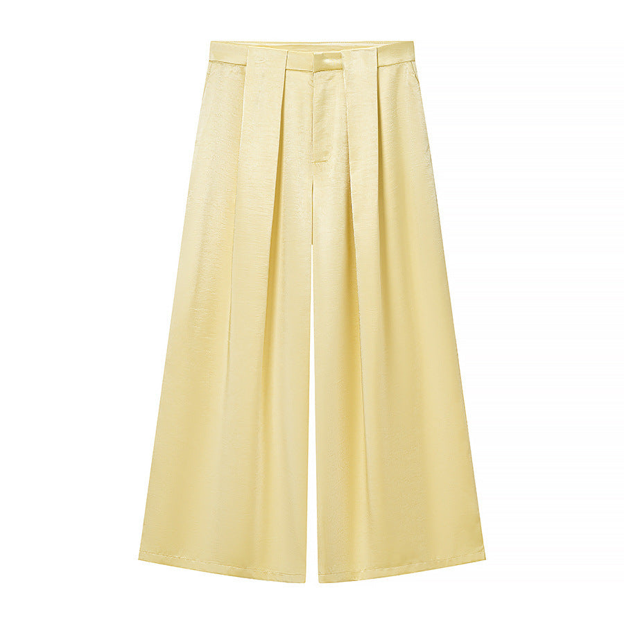 Damen Zweiteiliges Satin-Ensemble mit Wickelblazer und weiter Plissee-Hose Shop Nory