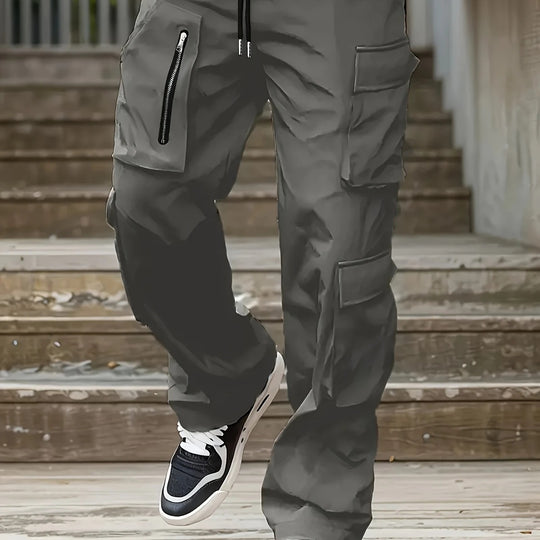 Herren Weite Cargo-Jogginghose mit multifunktionalen Taschen, Reißverschlussdetail und Kordelzugbund Shop Nory