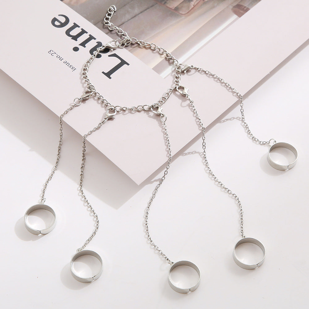 Damen Ring-Set mit verbundenen Kettenanhängern und Blattmotiven Shop Nory