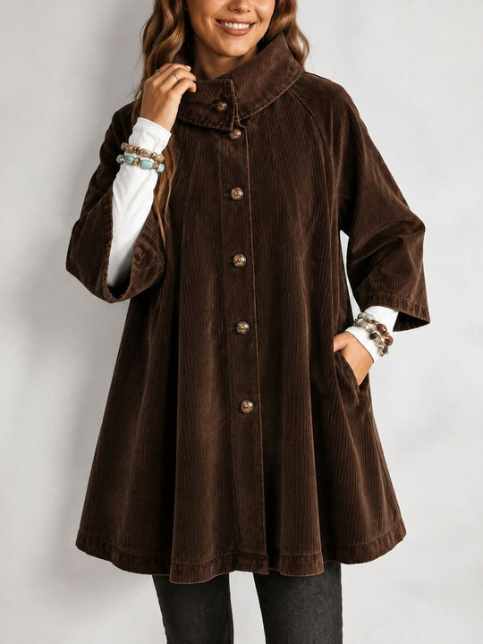 Damen Cord-Mantel mit Stehkragen, A‑Linie und aufgesetzten Taschen Shop Nory