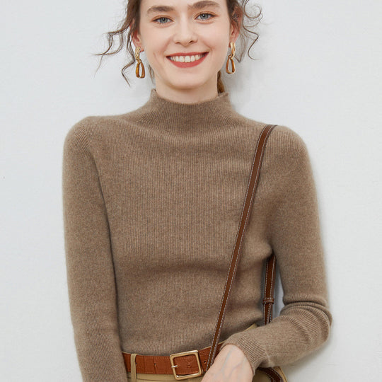 Damen Leichter taillierter Mockneck-Pullover in kaschmirähnlicher Mohair-Optik mit feiner Rippenstruktur Shop Nory