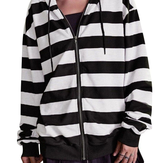 Damen Streifen-Hoodie mit Reißverschluss und lässigem Schnitt