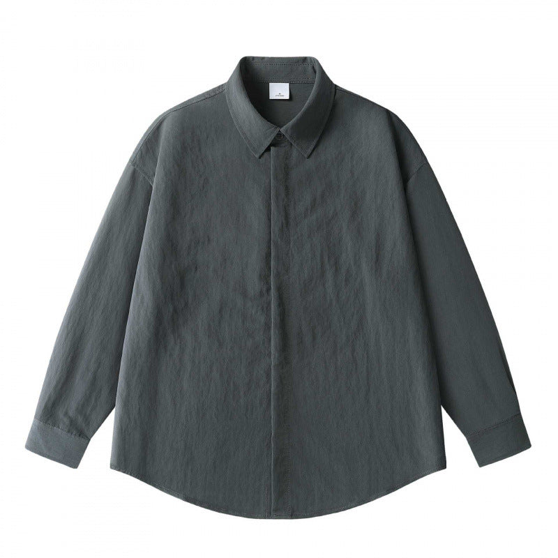 Unisex Oversize Leinenhemd mit verdeckter Knopfleiste und überschnittener Schulter Shop Nory