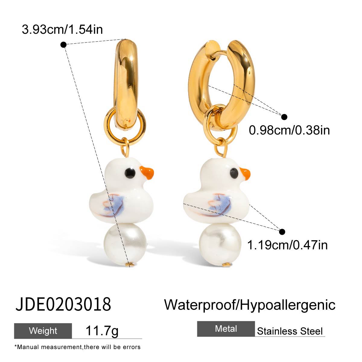 Damen Ohrhänger im verspielten Enten-Design mit Perlenschmuck und hypoallergener Edelstahlverarbeitung Shop Nory