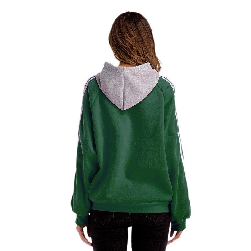 Damen modischer Kapuzenpullover mit kontrastierenden Ärmeln und lässigem Schnitt Shopnory