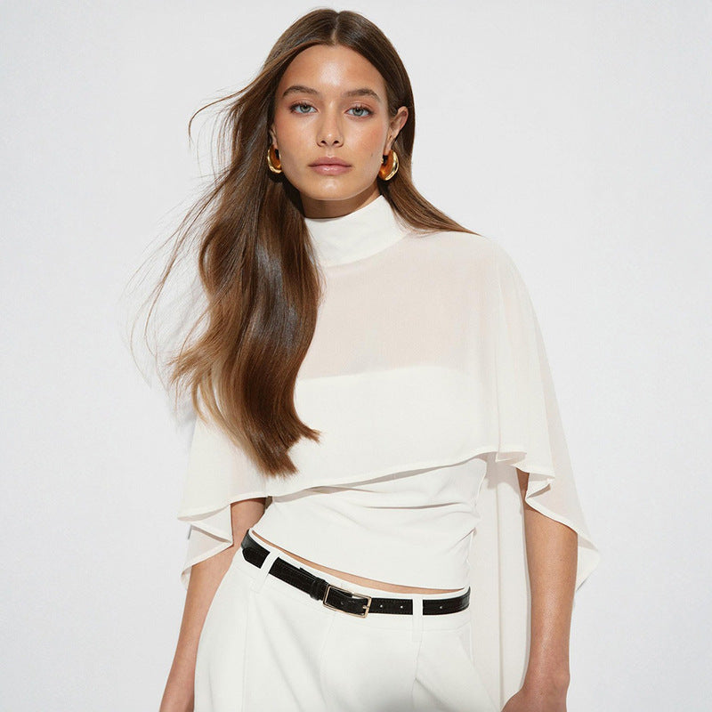 Damen elegantes Top mit transparenten Flügel-Ärmeln