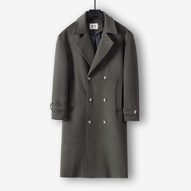 Herren Langer Doppelreihiger Wollmantel mit minimalistischer Silhouette und Schalkragen Shop Nory