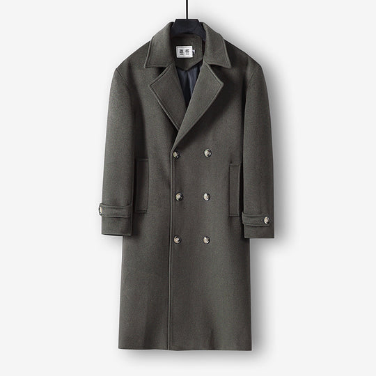 Herren Langer Doppelreihiger Wollmantel mit minimalistischer Silhouette und Schalkragen Shop Nory