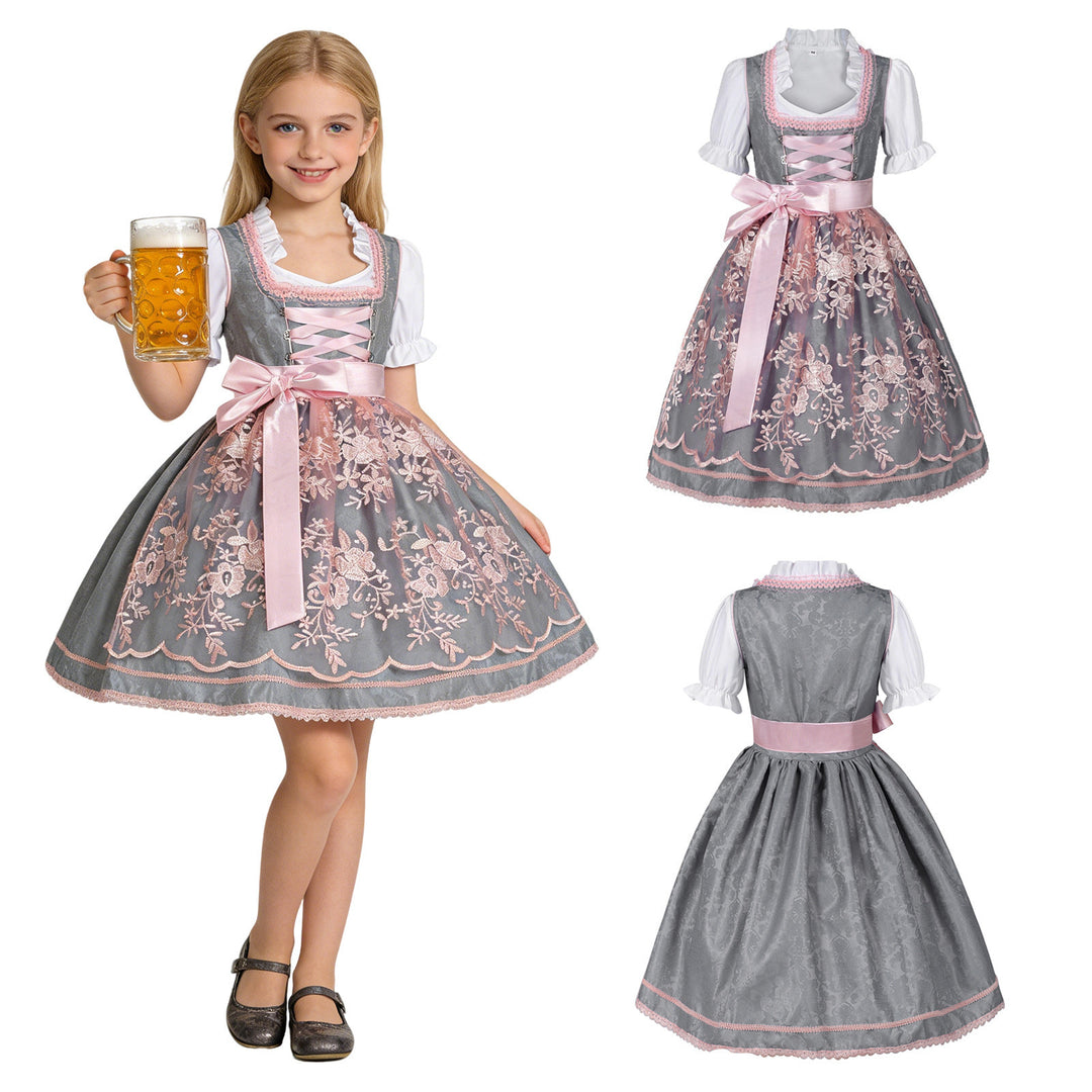 Damen nan traditionelles Kinderdirndl mit bestickter Schürze und Rüschenbluse Shop Nory