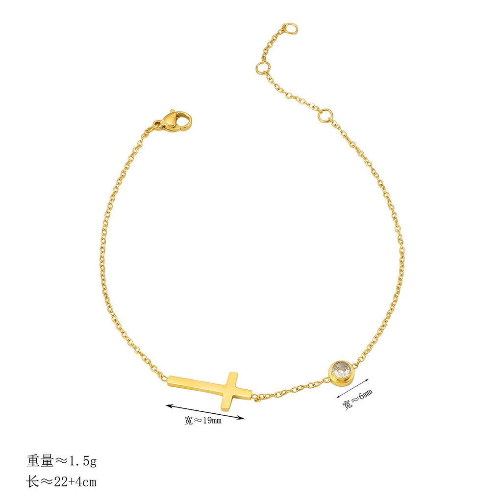 Damen Fußkette mit filigranem Kreuz- und Kristall-Anhänger Shop Nory