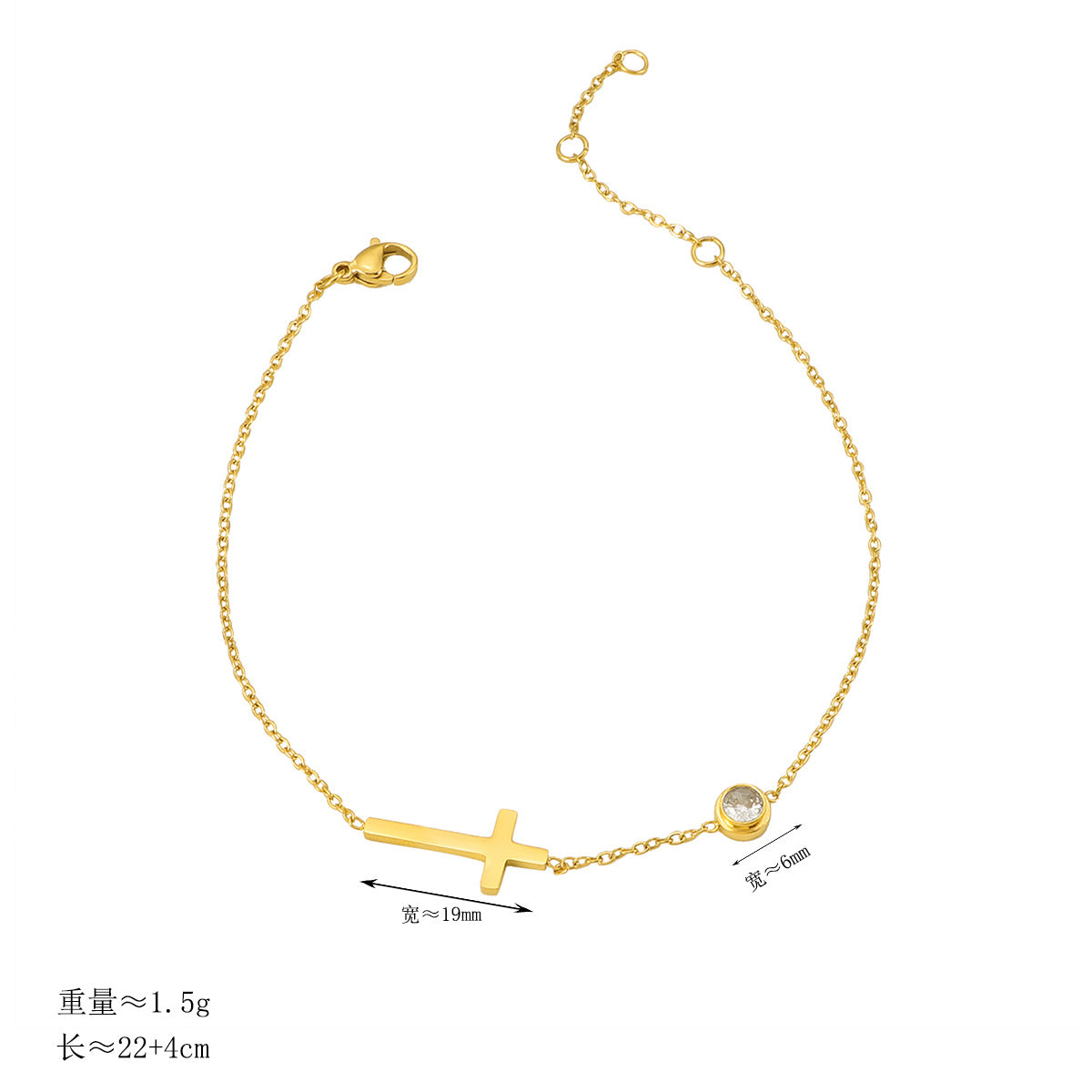 Damen Fußkette mit filigranem Kreuz- und Kristall-Anhänger Shop Nory