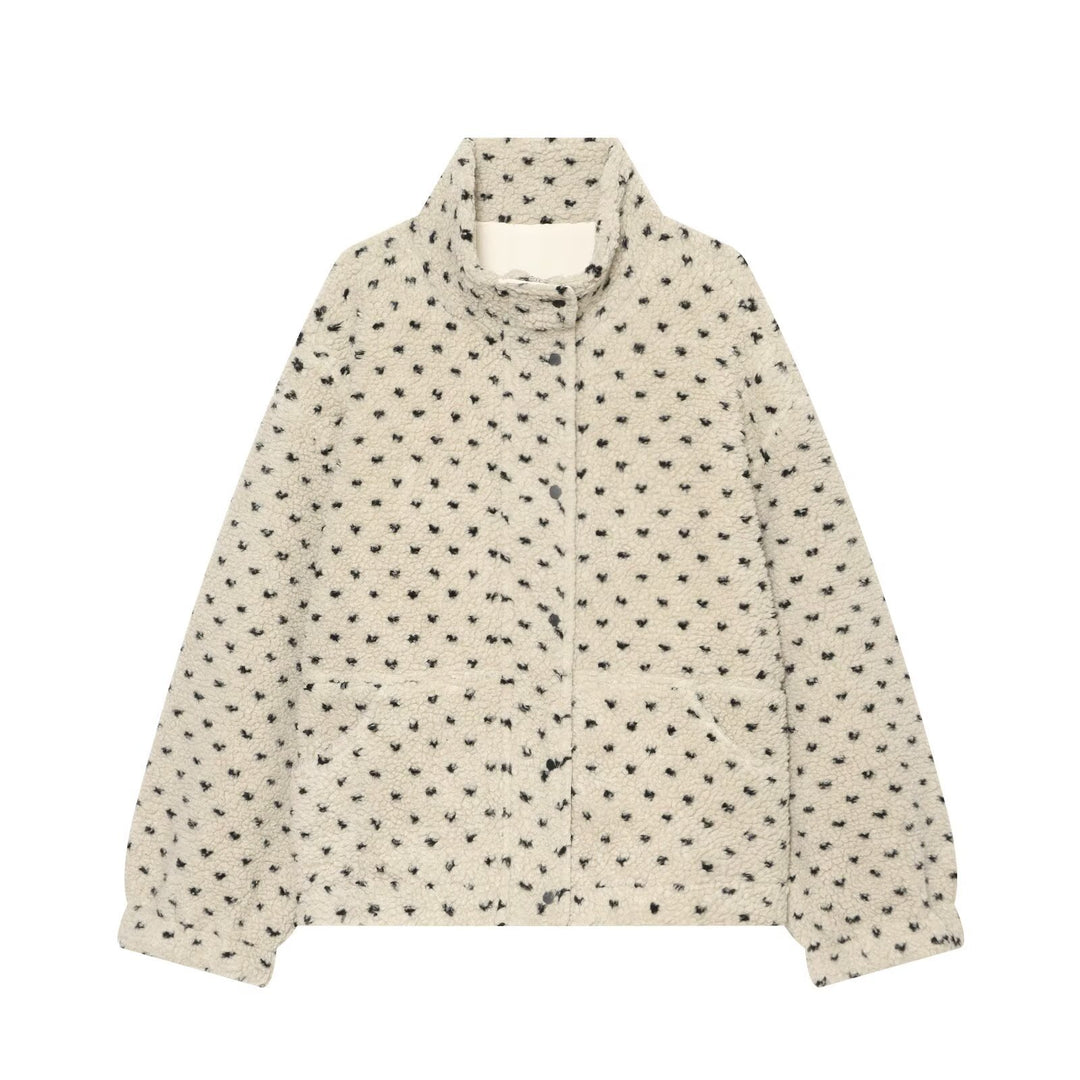 Damen Kurze Teddyjacke mit Stehkragen und Punktmuster Shop Nory