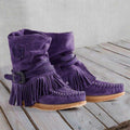 Damen Mokassin-Stiefel mit fransigen Details und modischer Schnalle