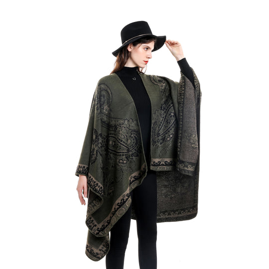 Damen Eleganter Jacquard-Poncho mit Paisley-Muster und offener Vorderseite Shop Nory
