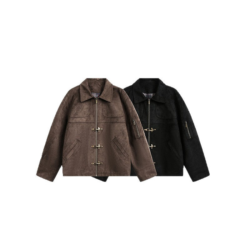 Herren Kurzjacke im Boxy-Format aus Velourslederoptik mit Knebelverschlüssen und Reißverschluss Shop Nory