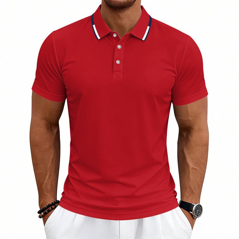 Herren nan tailliertes Kurzarm-Poloshirt mit Kontrastkragen aus atmungsaktivem Piqué