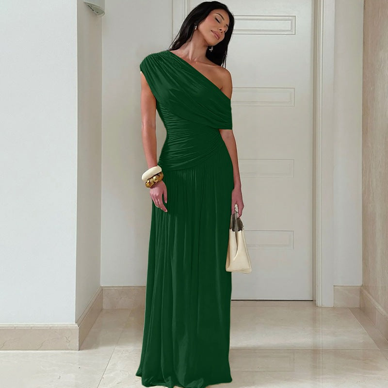 Damen Elegantes asymmetrisches Maxikleid mit Raffungen