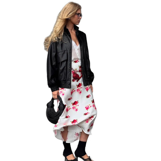 Damen Boxy-Lederimitat-Blouson mit Stehkragen und gerafften Bündchen Shop Nory