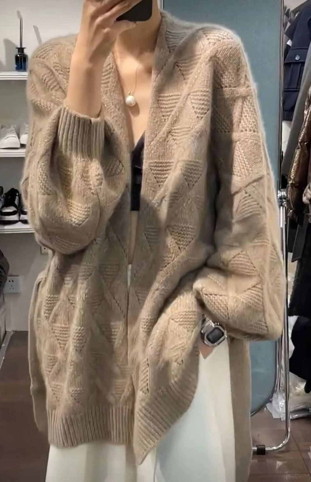 Damen Oversize-Cardigan aus Mohair‑Optik mit Zopfmuster Shop Nory