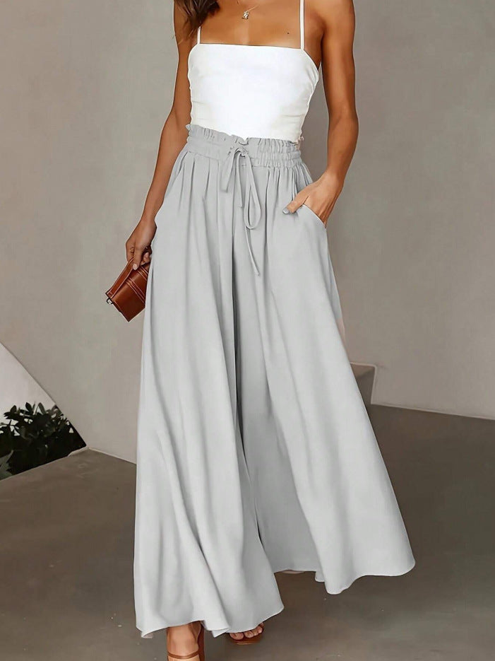 Damen Weite Maxipalazzo-Hose mit Paperbag-Bund, Kordelzug und Seitentaschen Shop Nory