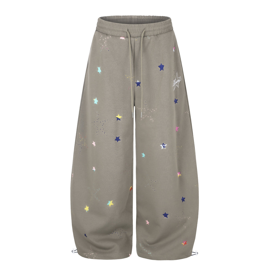 Damen Extraweite Palazzo-Capri-Sweathose mit Sternen-Print, Komfortbund und verstellbarem Saum Shop Nory