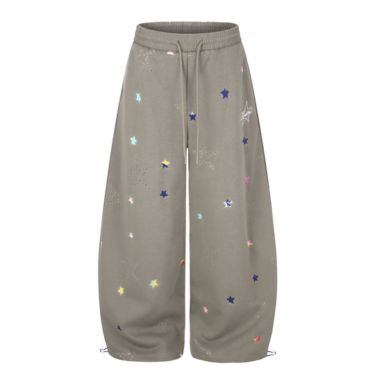 Damen Extraweite Palazzo-Capri-Sweathose mit Sternen-Print, Komfortbund und verstellbarem Saum Shop Nory