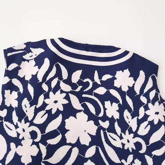Damen Leichte Blousonjacke im floralen Muster mit Rundhals, Balloonärmeln und kontrastierenden Streifen Shop Nory