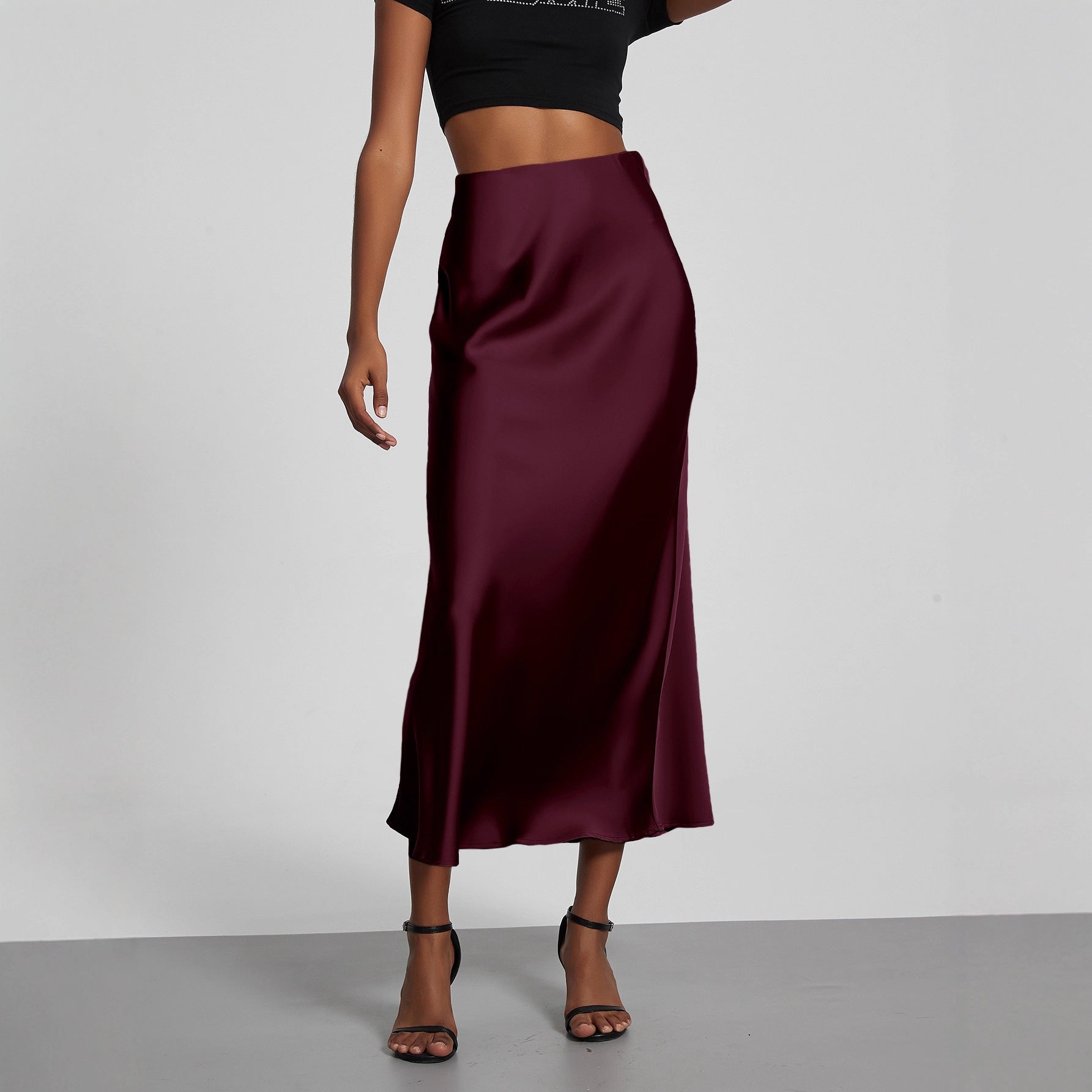 Damen Stilvolle Satin-Stretchrock mit hohem Bund und fließendem Schnitt