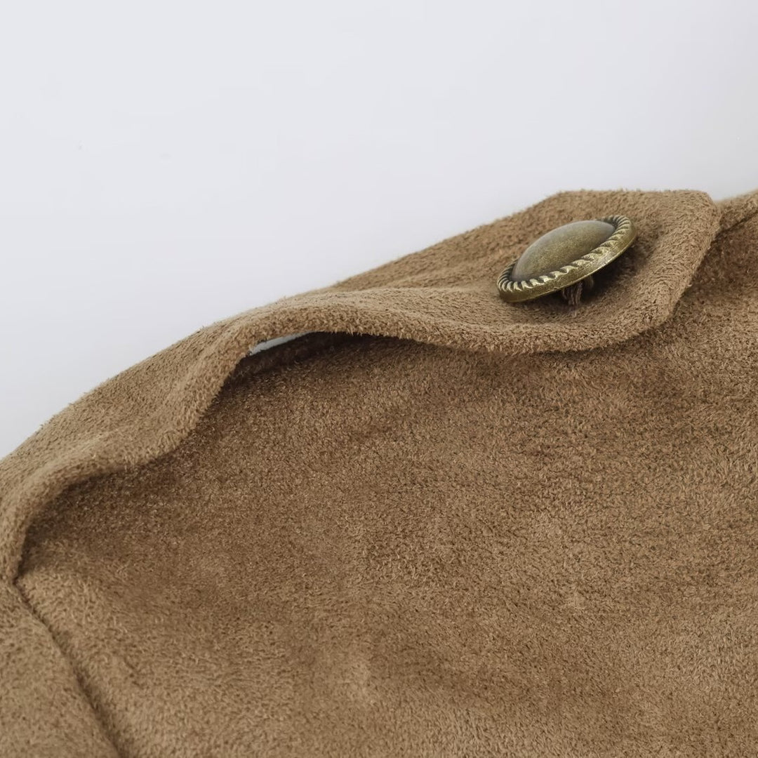 Damen kurz geschnittene Kavallerie-Jacke aus Wildlederoptik mit Zierknopfleiste und Schulterpatten Shop Nory