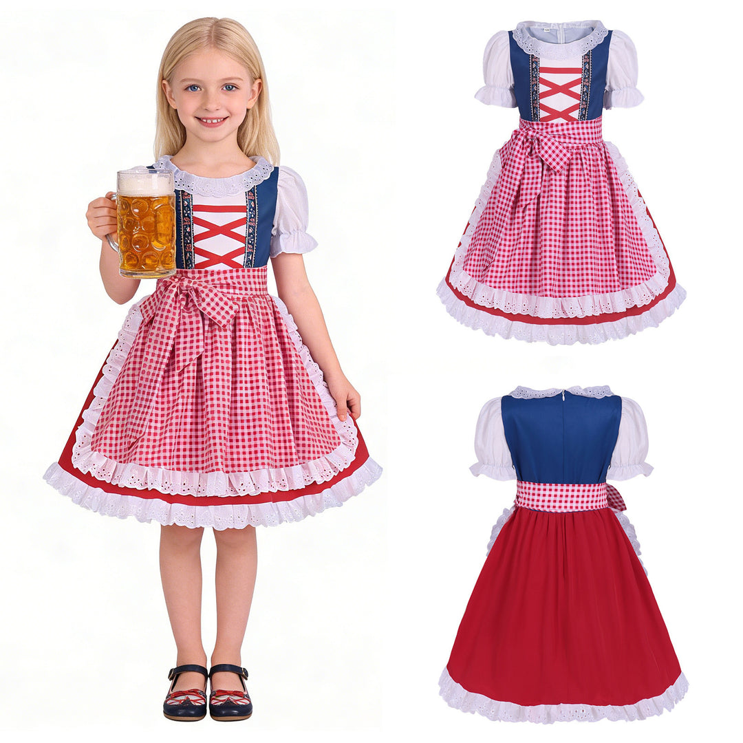 Damen nan traditionelles Kinderdirndl mit bestickter Schürze und Rüschenbluse Shop Nory
