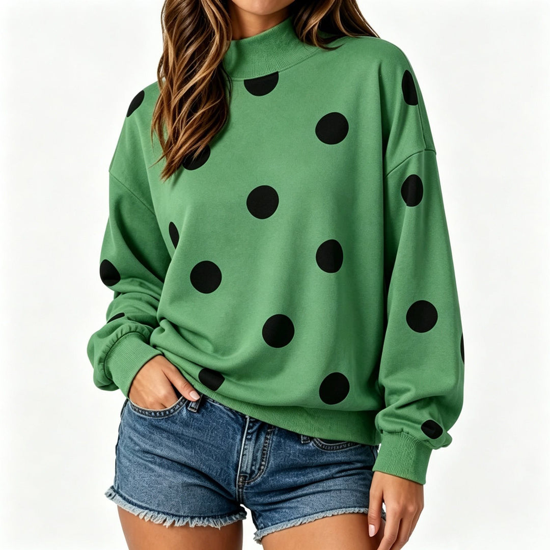 Damen Locker geschnittenes Sweatshirt mit Stehkragen und großen Punkten Shop Nory