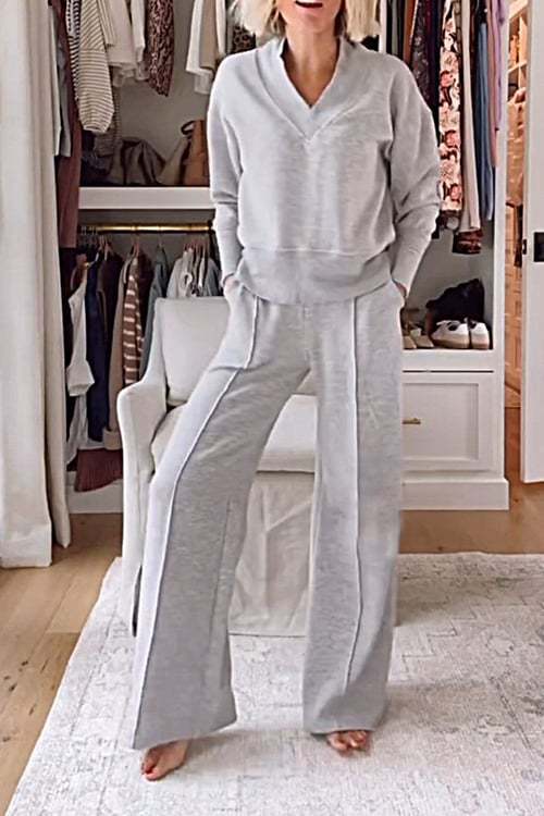 Damen Angesagtes Freizeit-Set mit weitem Schnitt und tiefem V-Ausschnitt