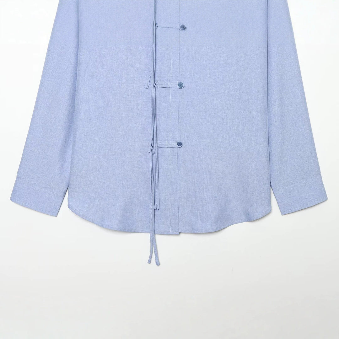 Damen Oversize-Hemdjacke mit Tunnelzug, Zierknotenverschluss und Hemdkragen Shop Nory