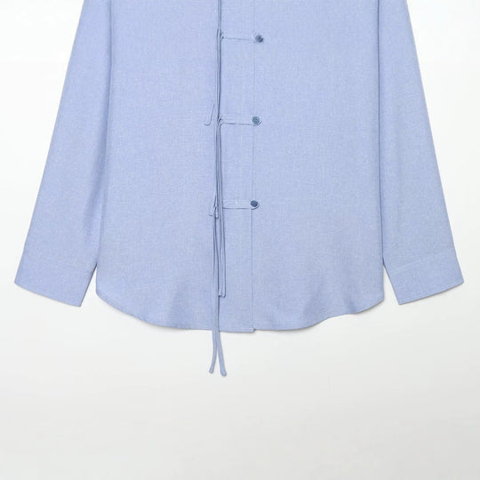 Damen Oversize-Hemdjacke mit Tunnelzug, Zierknotenverschluss und Hemdkragen Shop Nory