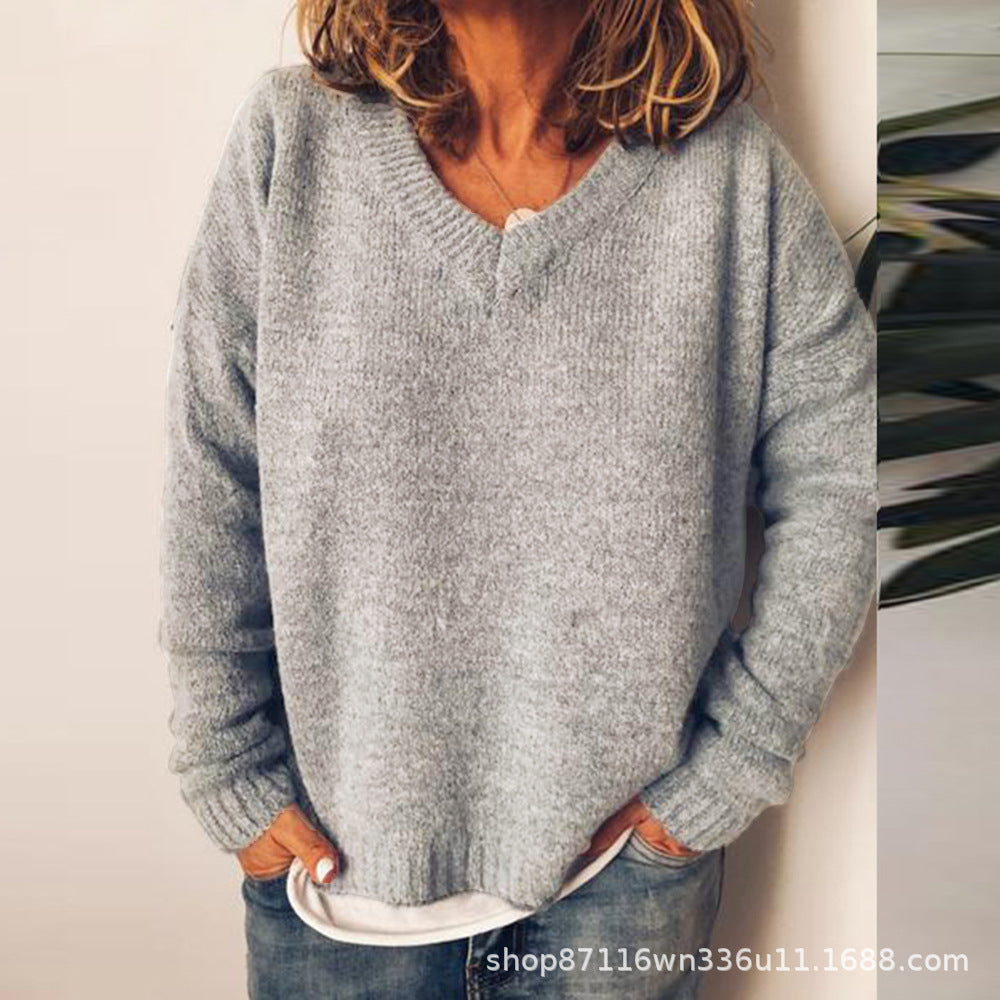 Damen V-Ausschnitt Pullover aus weichem Strick