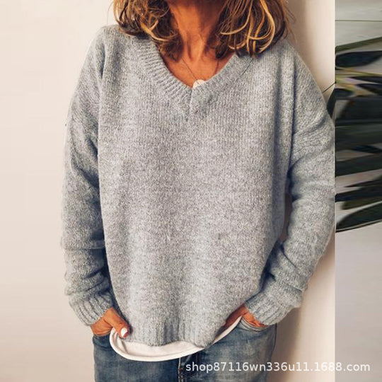 Damen V-Ausschnitt Pullover aus weichem Strick