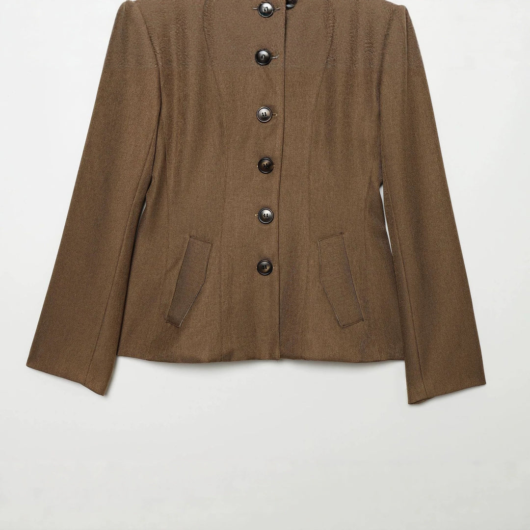 Damen Taillierte Kurzjacke im Wollmix mit Stehkragen und figurnahen Abnähern Shop Nory