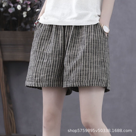 Damen Leichte Baumwollshorts mit Streifendessin ShopNory
