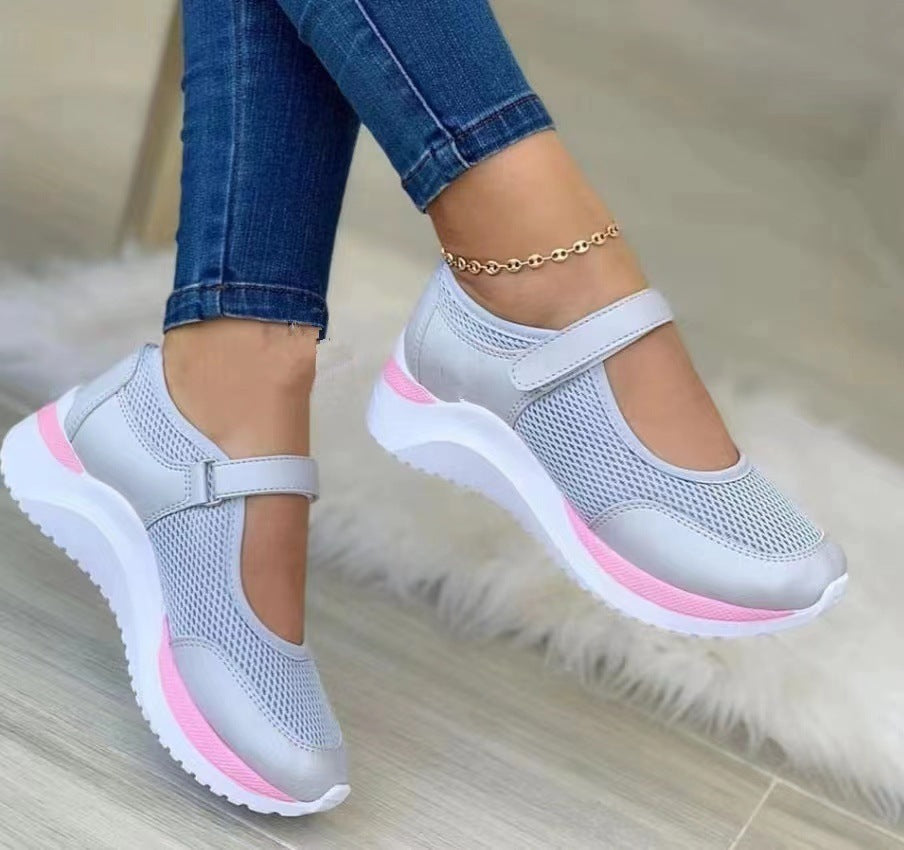 Damen Atmungsaktive Mary-Jane Sneaker mit Klettverschluss und Keilsohle Shop Nory