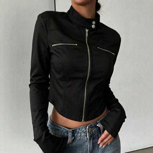 Damen Taillierte Bonded-Canvas-Bikerjacke mit Stehkragen und Brust-Reißverschlüssen Shop Nory